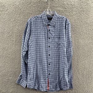 St Lynn Shirt Mens XL Long Sleeve Button Down Blue Plaid Organic Cotton Flip